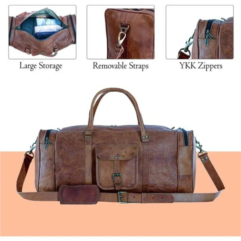 21 Inch Vintage Leather Duffel Travel Gym Sports Overnight Weekend Bags Fro Men